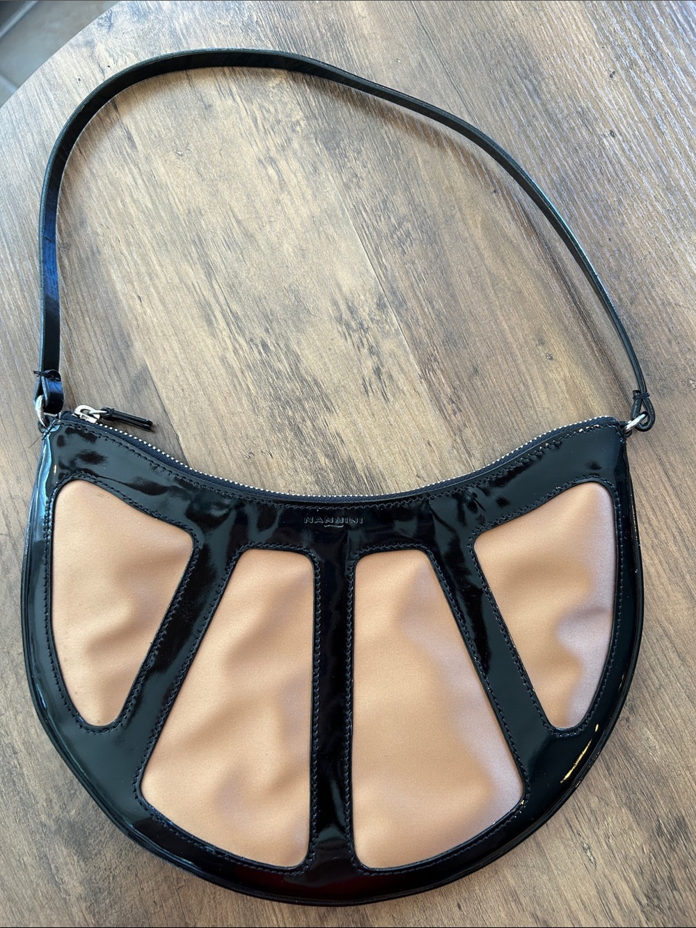 Nannini Black Patent & Tan Panel Vintage Shoulder Bag